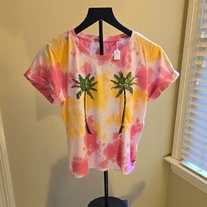 Guess Pink and Yellow Tie-Dye T-Shirt With Sequins